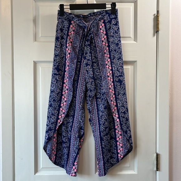 Japan Kids Paisley Floral Boho Wide Split Leg Pants - Size 14 - Picture 2 of 6